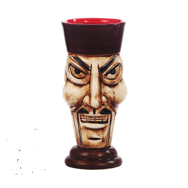 Ceramic Tiki Mug Human Face Porcelain Beer/Wine Mug Hawaii Easter Island Zombie Cocktail Glass