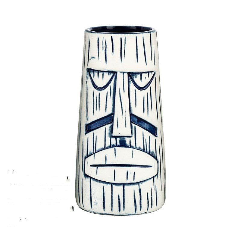 Ceramic Tiki Mug Human Face Porcelain Beer/Wine Mug Hawaii Easter Island Zombie Cocktail Glass