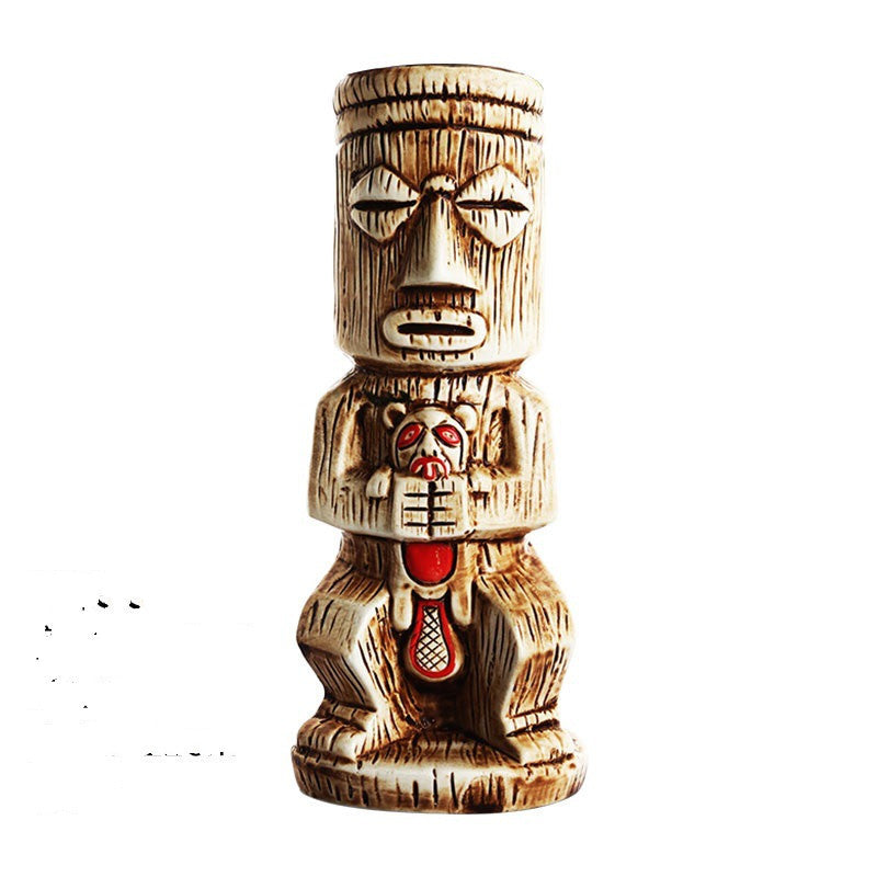 Ceramic Tiki Mug Human Face Porcelain Beer/Wine Mug Hawaii Easter Island Zombie Cocktail Glass