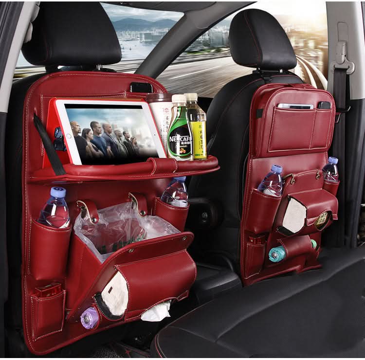 Sac de rangement de voiture en cuir PU multifonction, plateau de dossier de siège, sac de suspension étanche, organisateur de voiture, accessoires intérieurs automobiles
