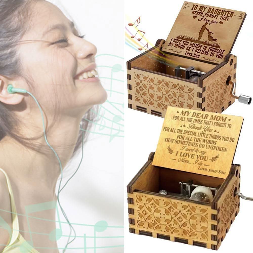 Boîte à musique décorative en bois « Soleil » - Cadeau d'anniversaire ou de Noël - Mon amour maman papa B7Q5 - Envoyer anonyme