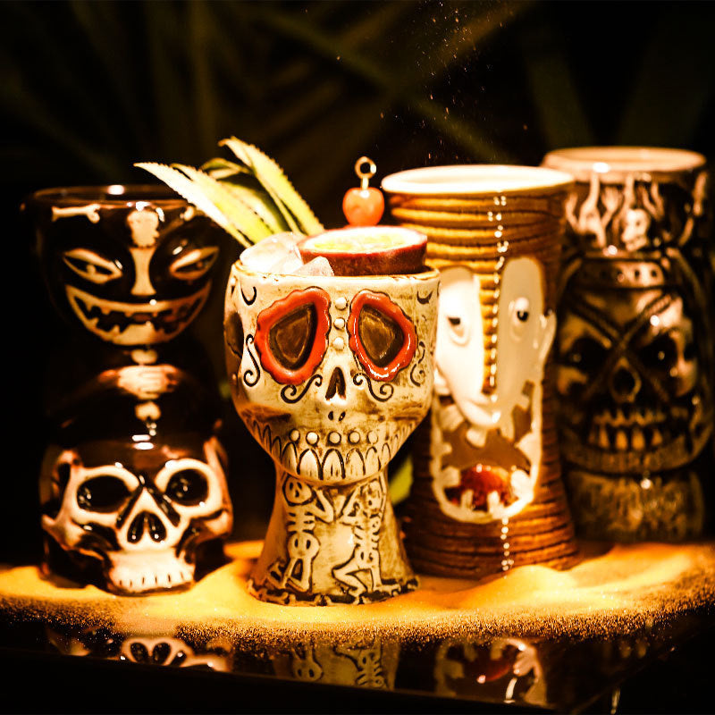 Ceramic Tiki Mug Human Face Porcelain Beer/Wine Mug Hawaii Easter Island Zombie Cocktail Glass