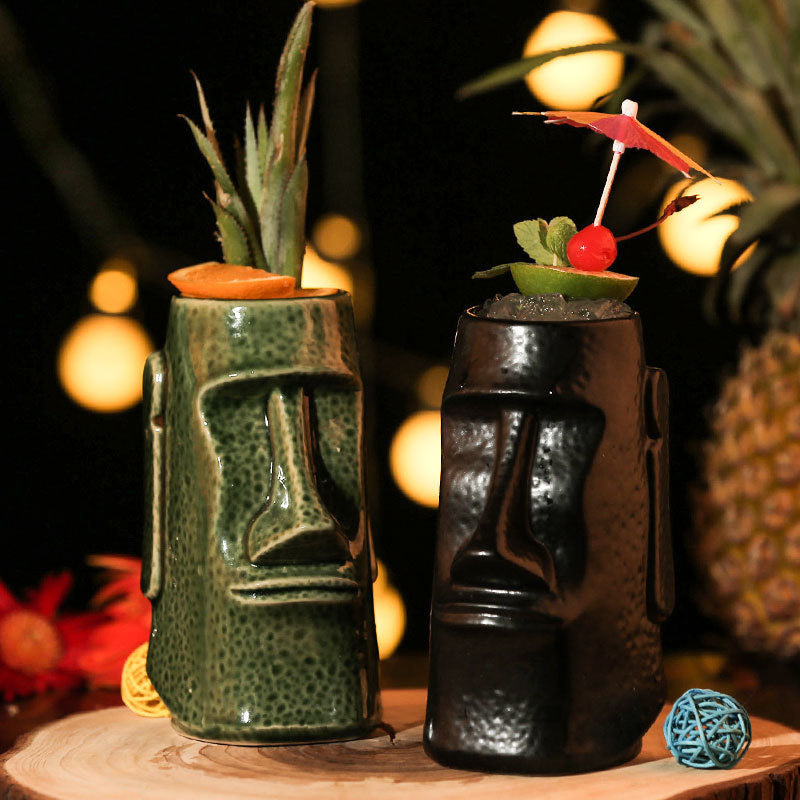Ceramic Tiki Mug Human Face Porcelain Beer/Wine Mug Hawaii Easter Island Zombie Cocktail Glass