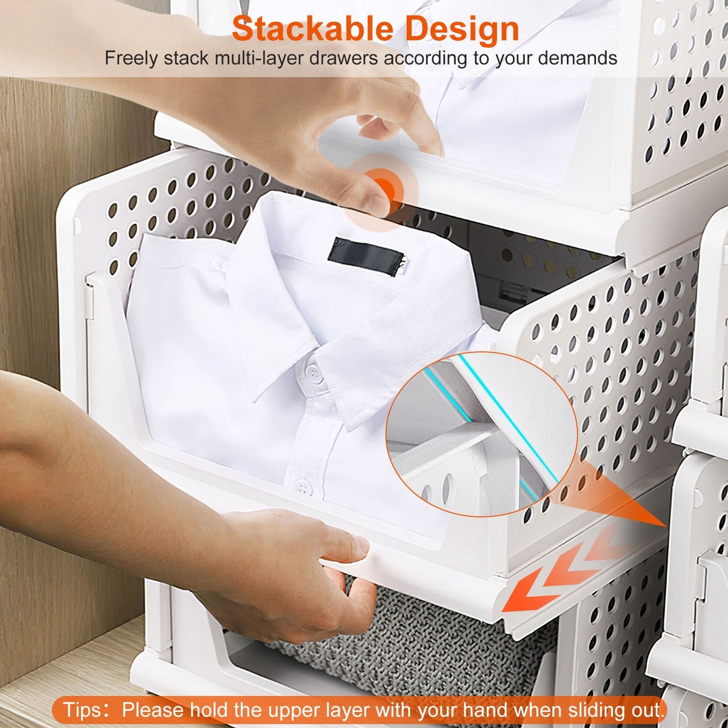4 Packs Plastic Storage Box With Slide Rail Stackable For Living Room Bedroom Wardrobe Fedex Shipping