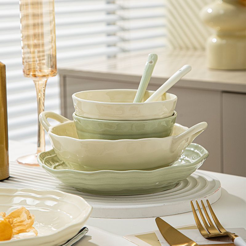 Household Solid Color Versatile Ceramic Tableware And Dishes Set