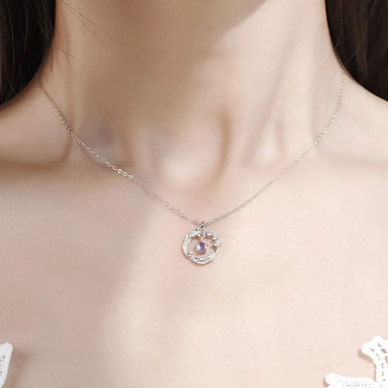 Feather Shaped Silver Plated Necklace with Pendant