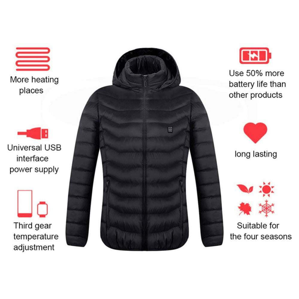 USB Heated Jacket for Men – 3-Level Electric Thermal Coat with Cotton Lining