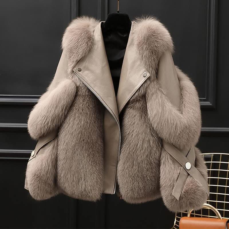 Manteau de moto en fourrure une pièce, long manteau en laine