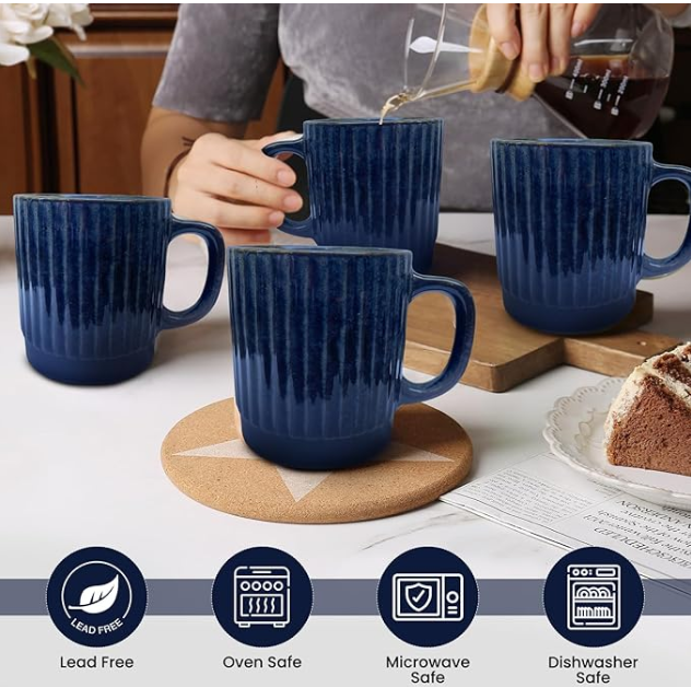 Handgefertigte Keramik-Kaffeetasse (284 ml) mit elegantem Glanz – spülmaschinenfest, modernes Design, ideal für Kaffee, Tee, Heiß- und Kaltgetränke, 4er-Set