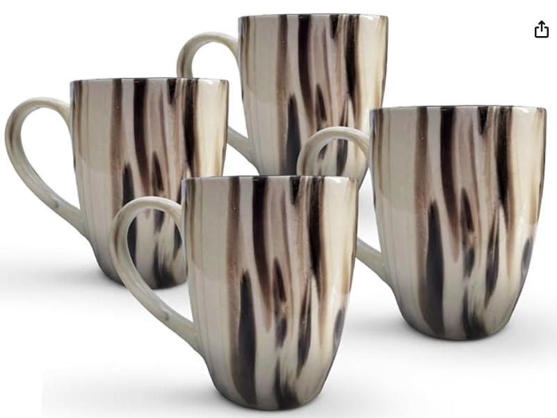 Mug artisanal en marbre italien 240 ml (8 oz), compatible lave-vaisselle, design moderne, idéal pour le café, le thé et les boissons chaudes et froides, cadeau pour toutes les occasions. Lot de 4, marbre crème.