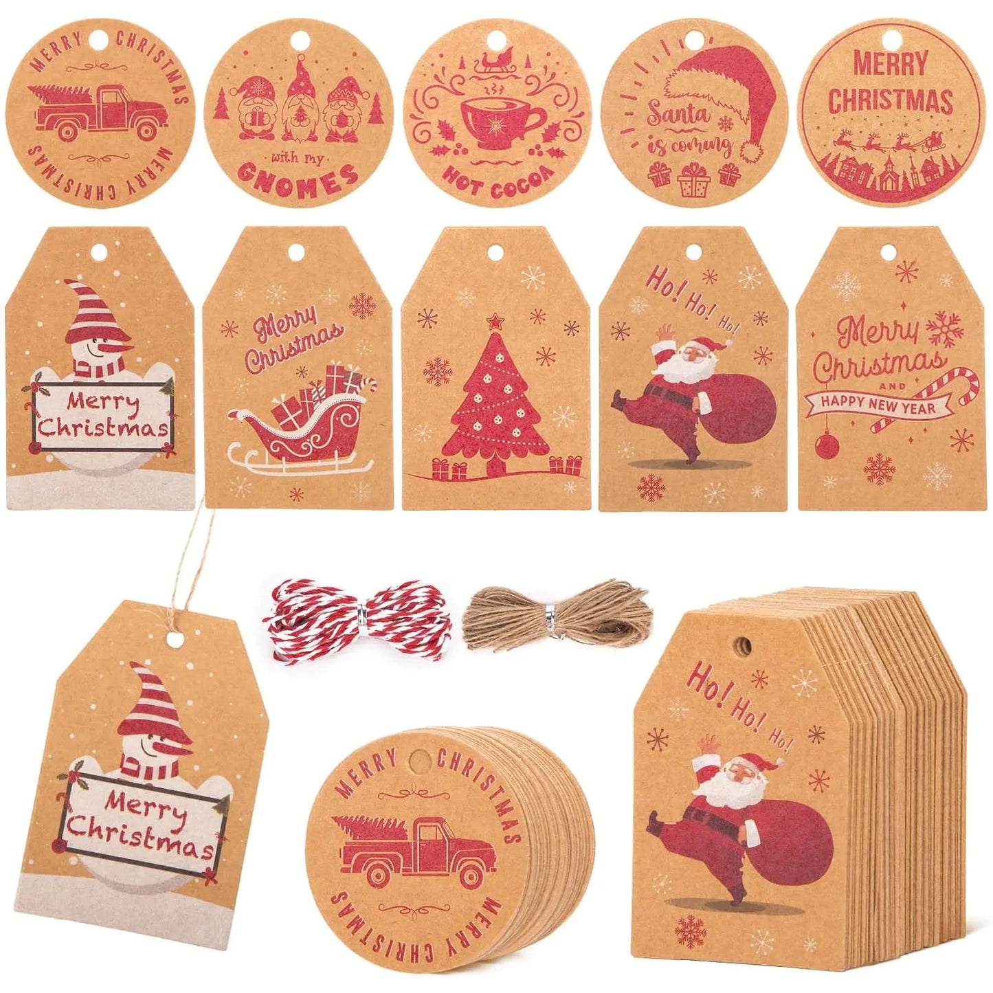 HolidayCraft 100PCS Christmas Gift Tags with Twines and Strings