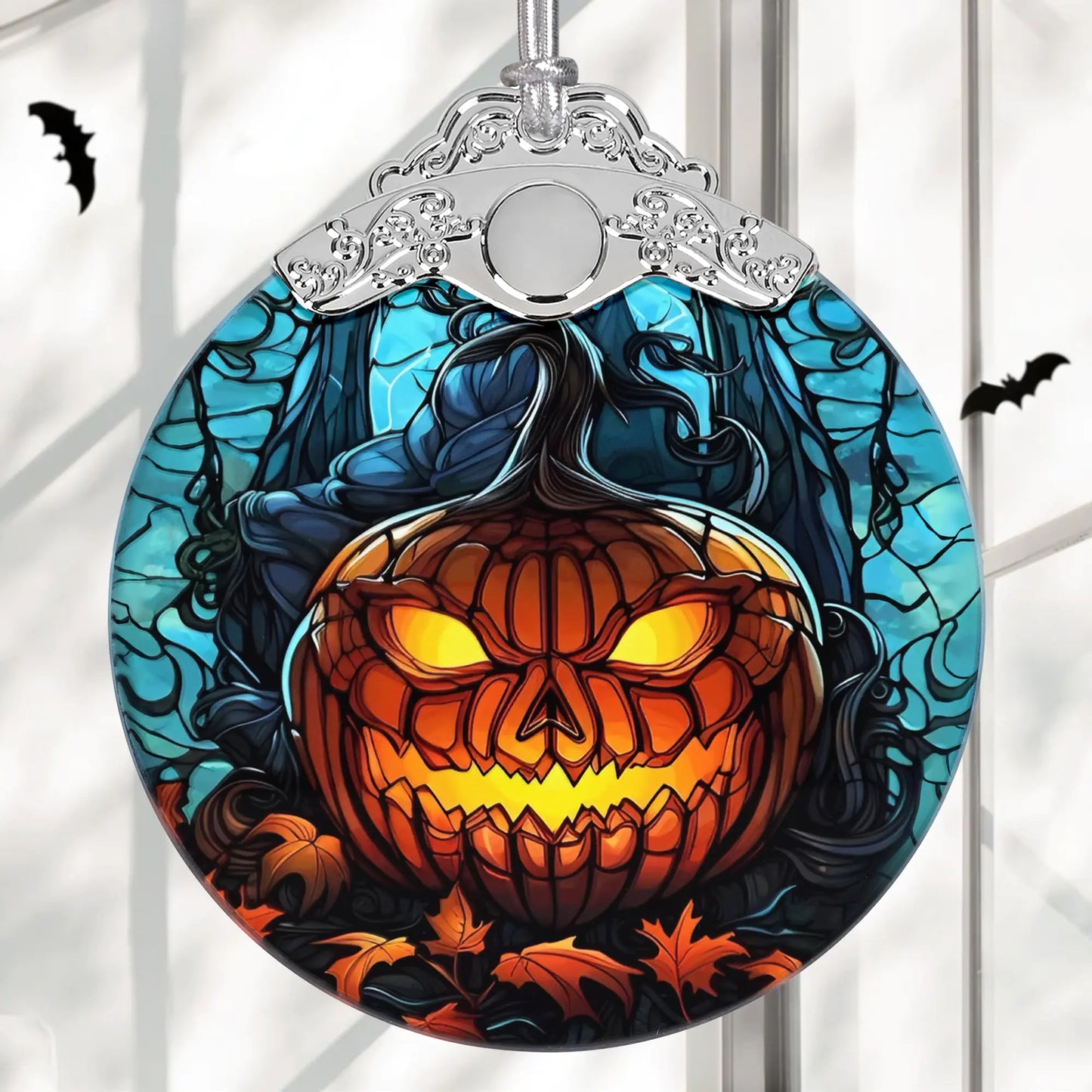 Stained Glass Holiday Ornament - Festive Pumpkin
