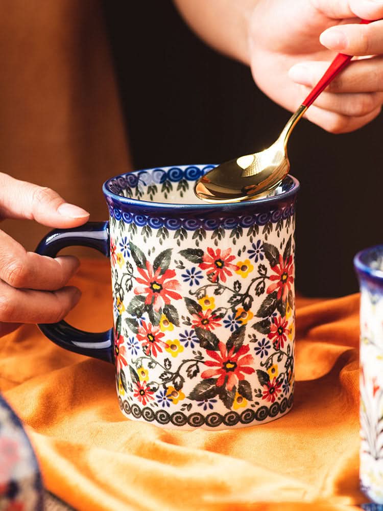 Mug en céramique grande capacité à motif floral vintage