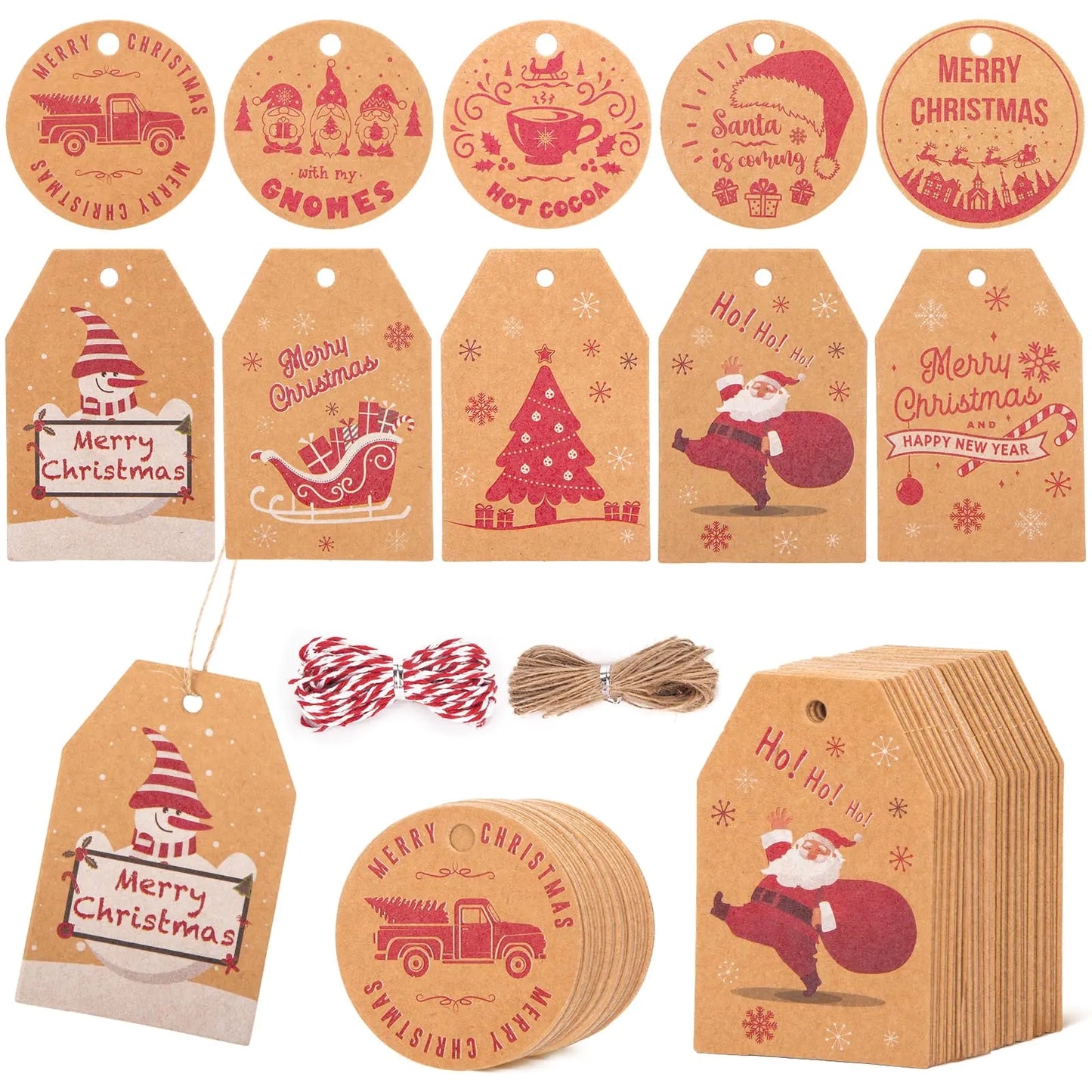 HolidayCraft 100PCS Christmas Gift Tags with Twines and Strings