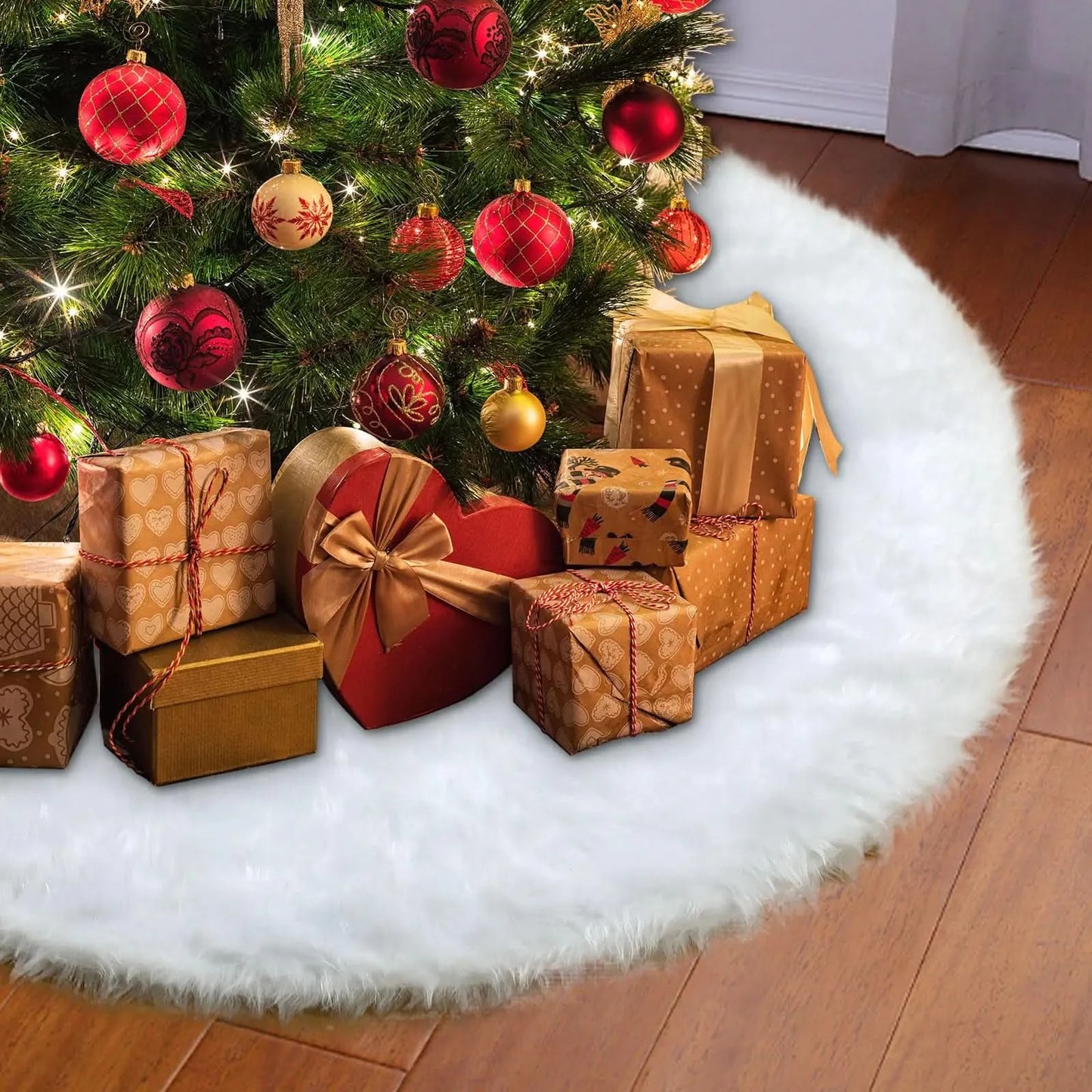 Jupe de sapin de Noël SnowVogue 48" en fausse fourrure blanche