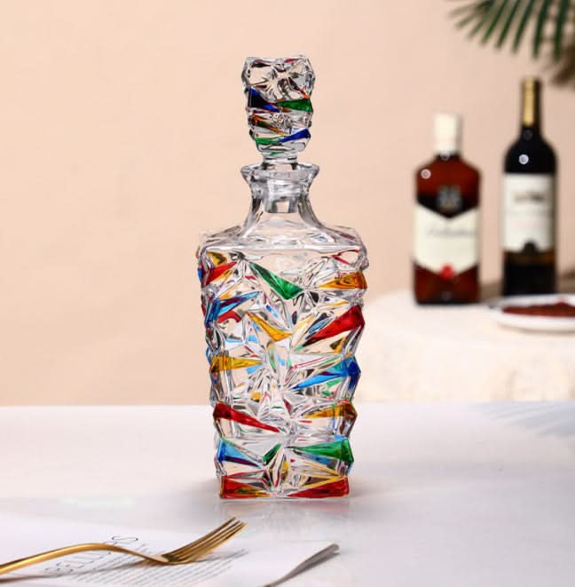Pink Glacier Crackle-Glass Decanter and Cups Set