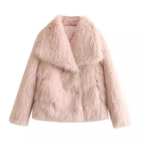 Manteau d'hiver en peluche chaude et épaisse, style tendance, veste à revers duveteuse, haut décontracté à manches longues pour femmes
