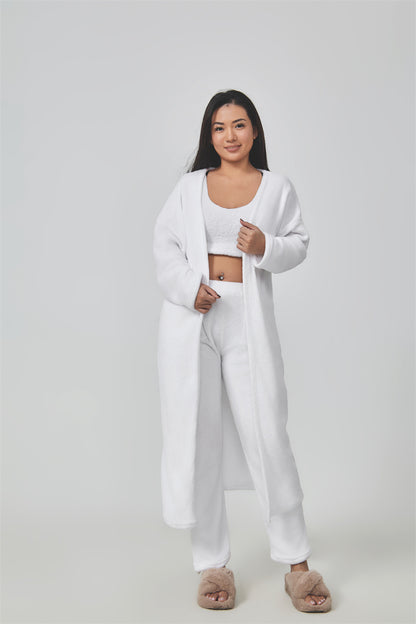 Gemütliches Pyjama-Set, 3-teiliges Loungewear-Set, süße Loungewear, warme Anzugsets, passendes Set, Loungewear-Set, 3-teiliges Hosen-Set, Damen-Winterkleid