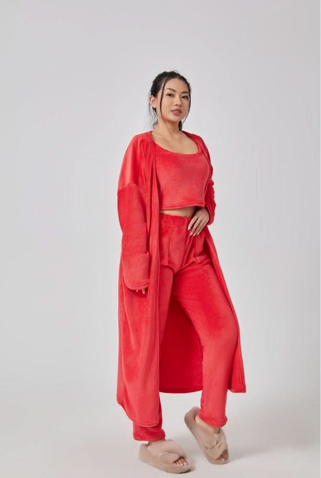 Ensemble pyjama confortable, ensemble de détente 3 pièces, vêtements d'intérieur mignons, ensembles chauds, ensemble assorti, ensemble de détente, ensembles pantalon 3 pièces, robe d'hiver pour femme