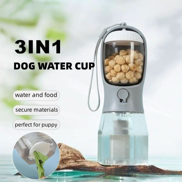 3-in-1 Portable Pet Travel Water/Food Cup with Waste Bag Dispenser