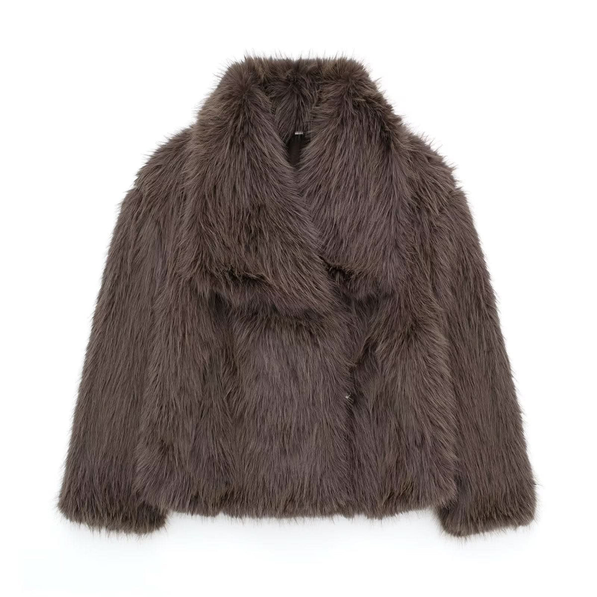 Manteau d'hiver en peluche chaude et épaisse, style tendance, veste à revers duveteuse, haut décontracté à manches longues pour femmes