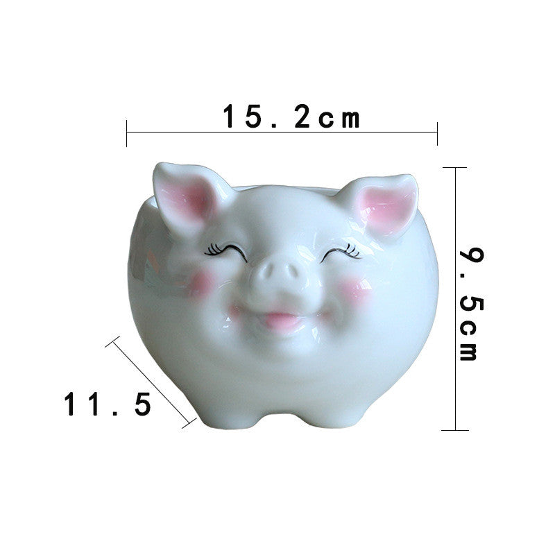 Ceramic animal flower pot styled on shelf