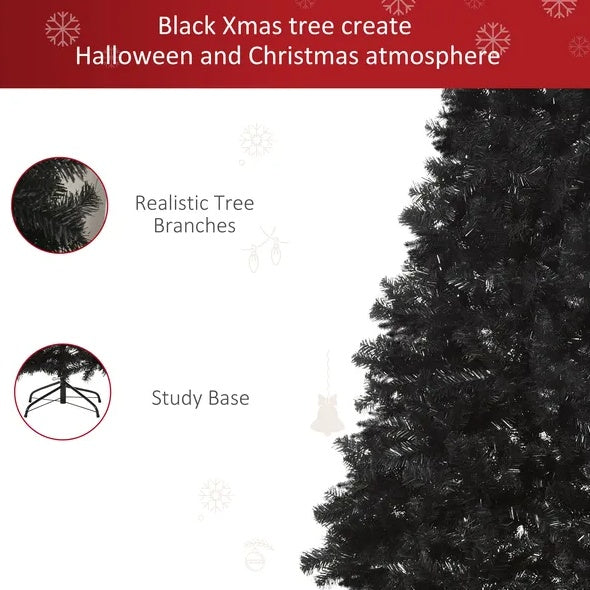 7 Ft Artificial Christmas Tree Unlit Douglas Fir With Realistic Branches And 1346 Tips, Black Halloween Style