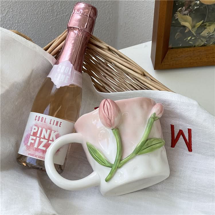 Three-Dimensional Tulip Rose Ceramic Cup