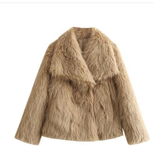 Manteau d'hiver en peluche chaude et épaisse, style tendance, veste à revers duveteuse, haut décontracté à manches longues pour femmes