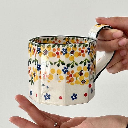 Vintage Yellow Flower Ceramic Mug