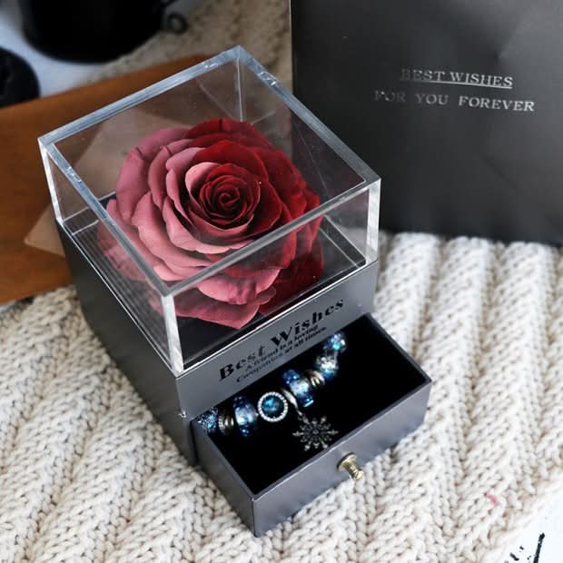 Eternal Rose and Carnation Flower Jewelry Box– A Timeless Symbol of Love