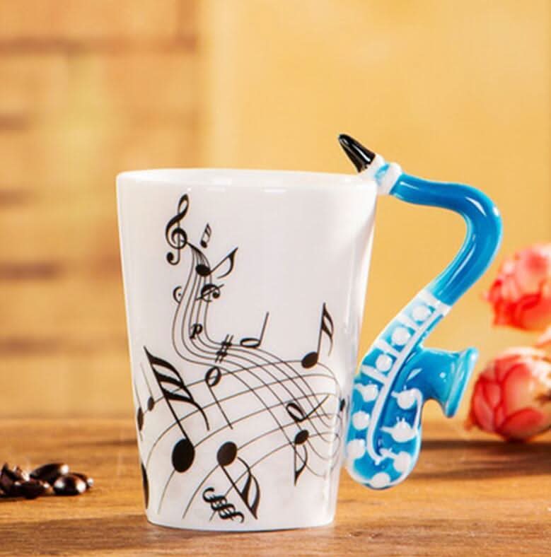 Musical Coffee Mug with saxophone handle
