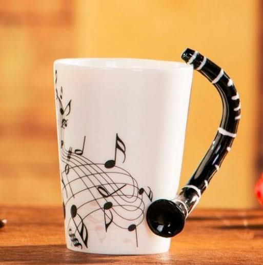 Musical Coffee Mug with saxophone handle