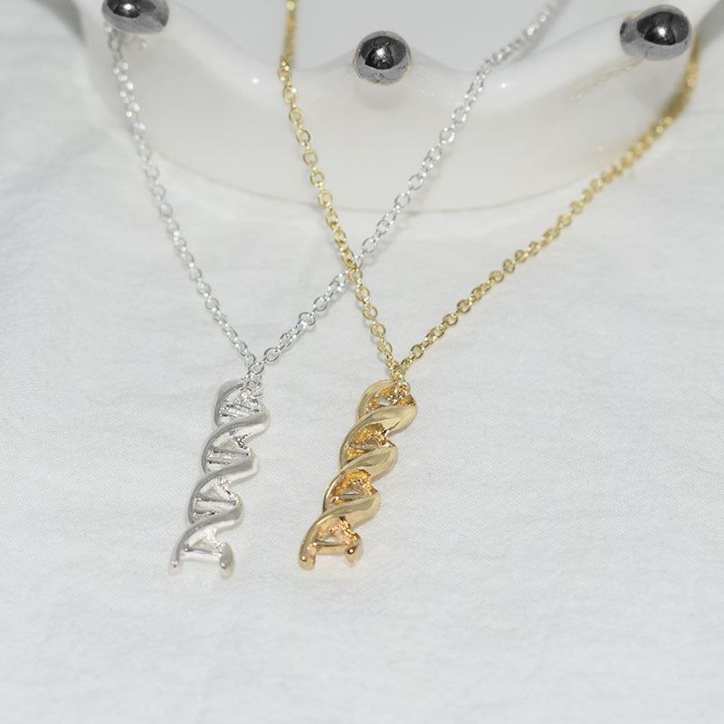 DNA molecular spiral pendant necklace, front view