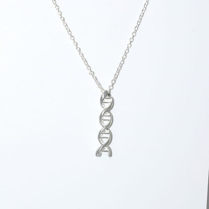 DNA molecular spiral pendant necklace, worn view
