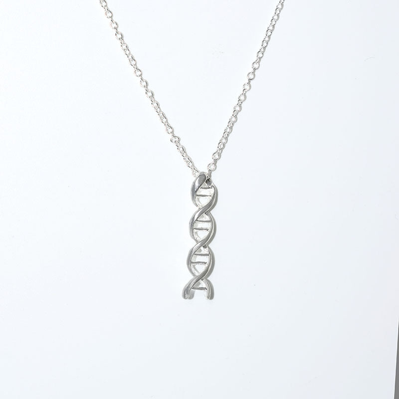 DNA molecular spiral pendant necklace, worn view