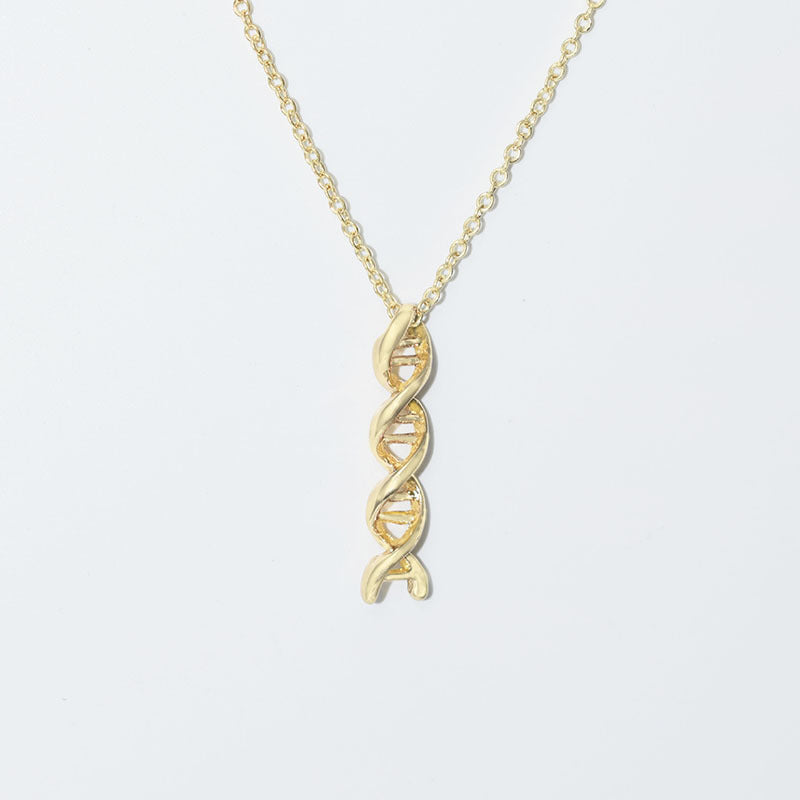 DNA molecular spiral pendant necklace, close-up