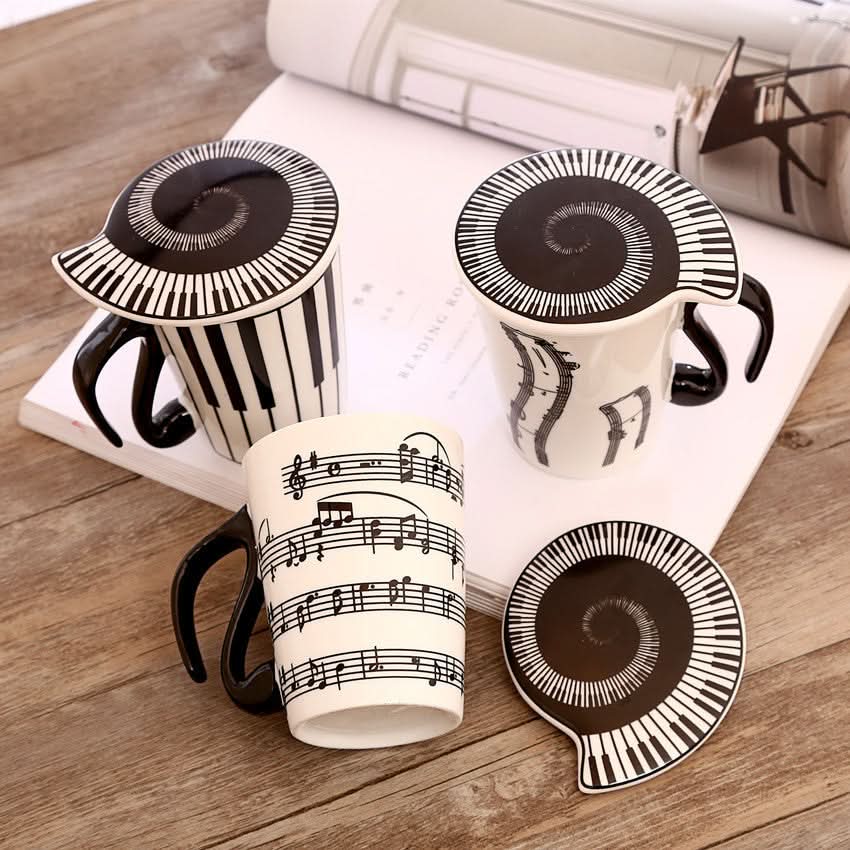 Musical note Mug- Ceramic music mug note mark water cup with lid coffee cup (Single Mug)