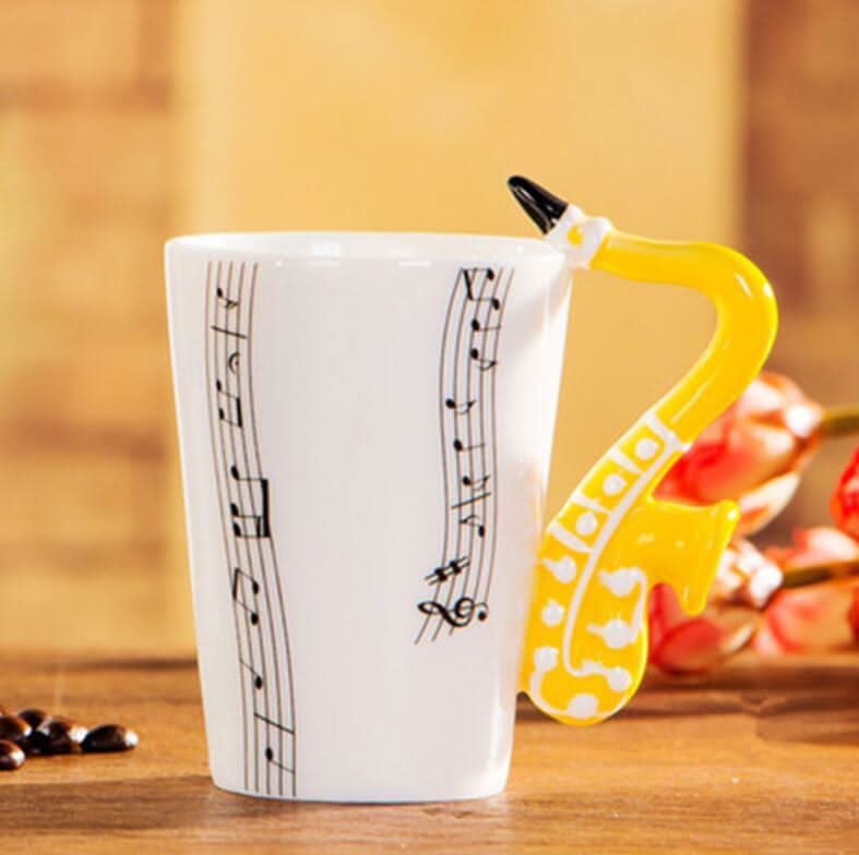 Musical Coffee Mug with saxophone handle