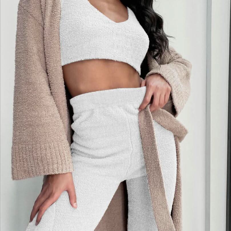 Women's Long Sleeve Crop Top and Shorts Pajama Set, 3pcs