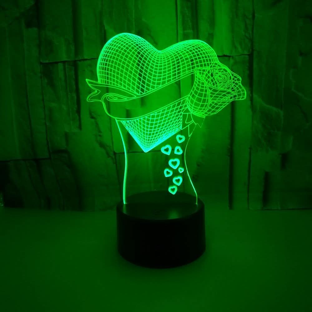 Loving Heart With Rose Name 3D Effect Optical Illusion Table Lamp