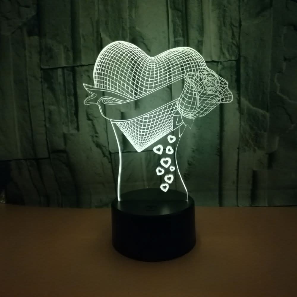 Loving Heart With Rose Name 3D Effect Optical Illusion Table Lamp