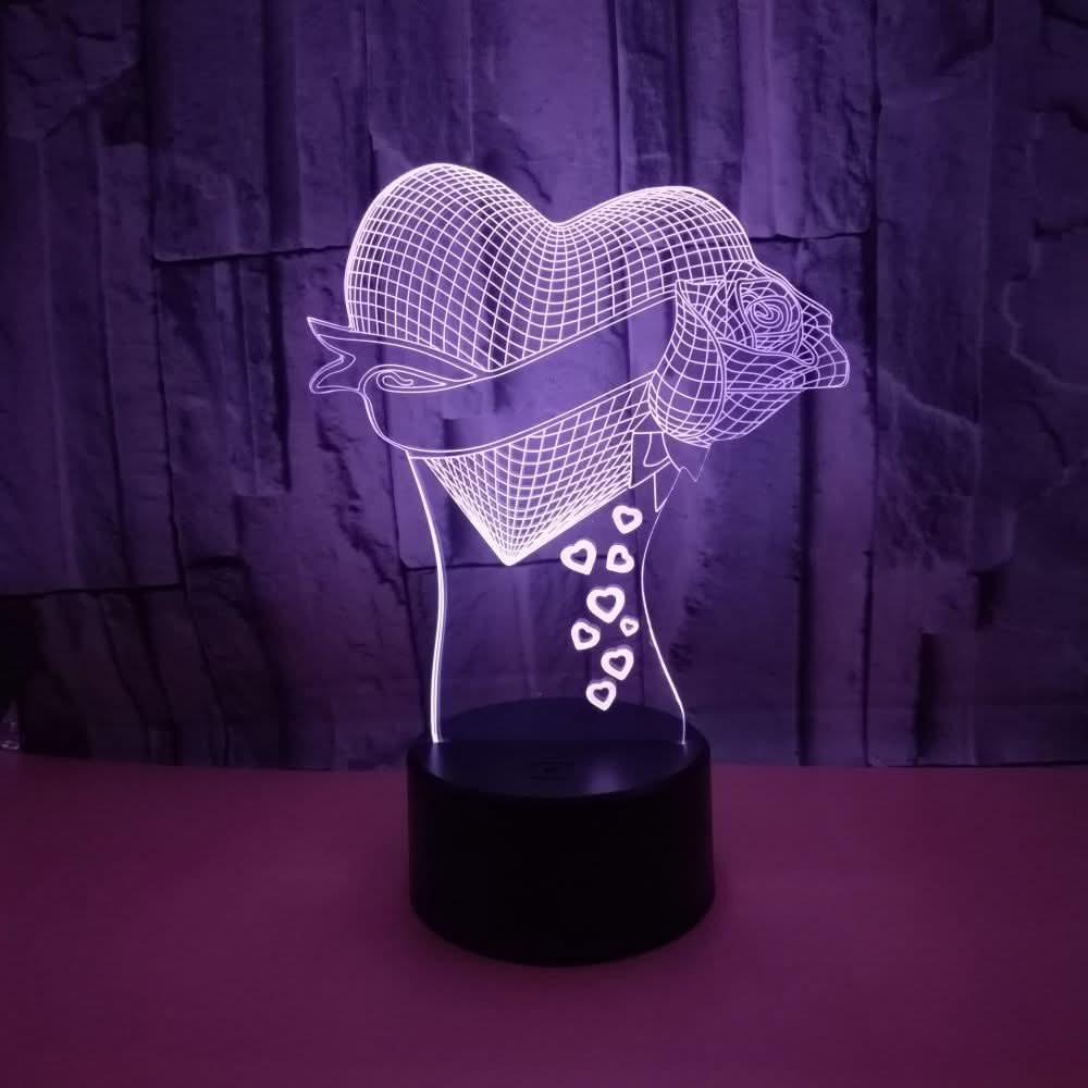 Loving Heart With Rose Name 3D Effect Optical Illusion Table Lamp
