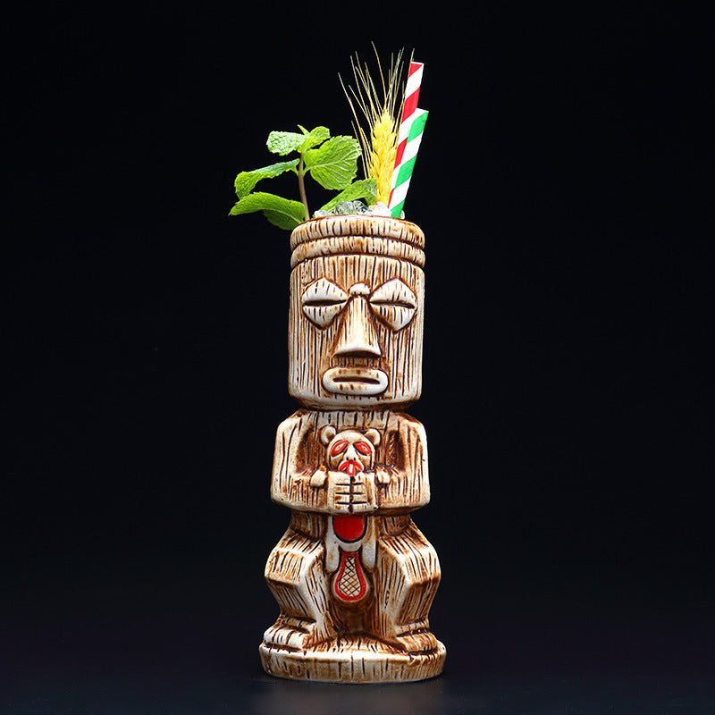 Elegant Tiki Ceramic Cocktail Glass side view