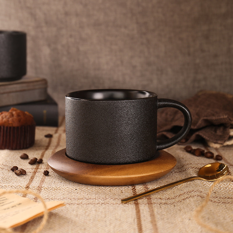 Ceramic Coffee Cup With Base Black Frosted Mug