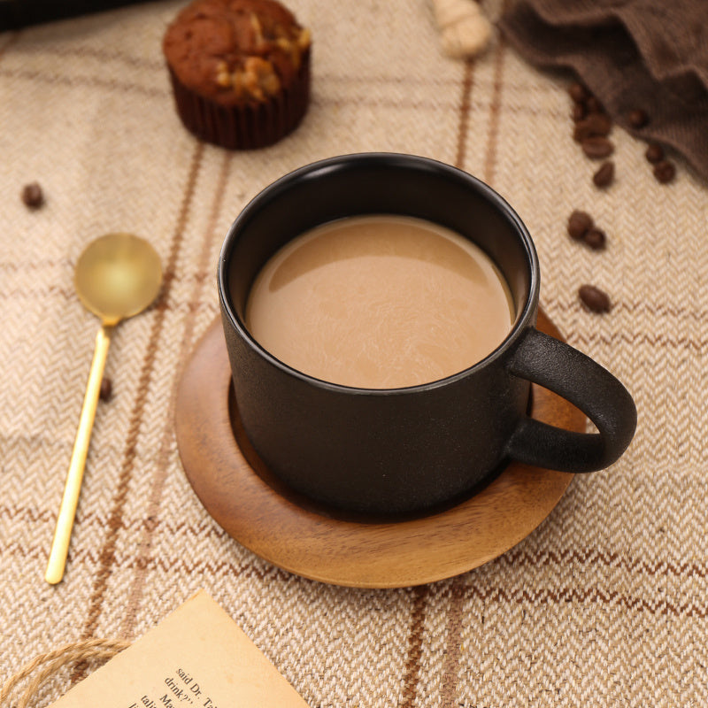 Ceramic Coffee Cup With Base Black Frosted Mug