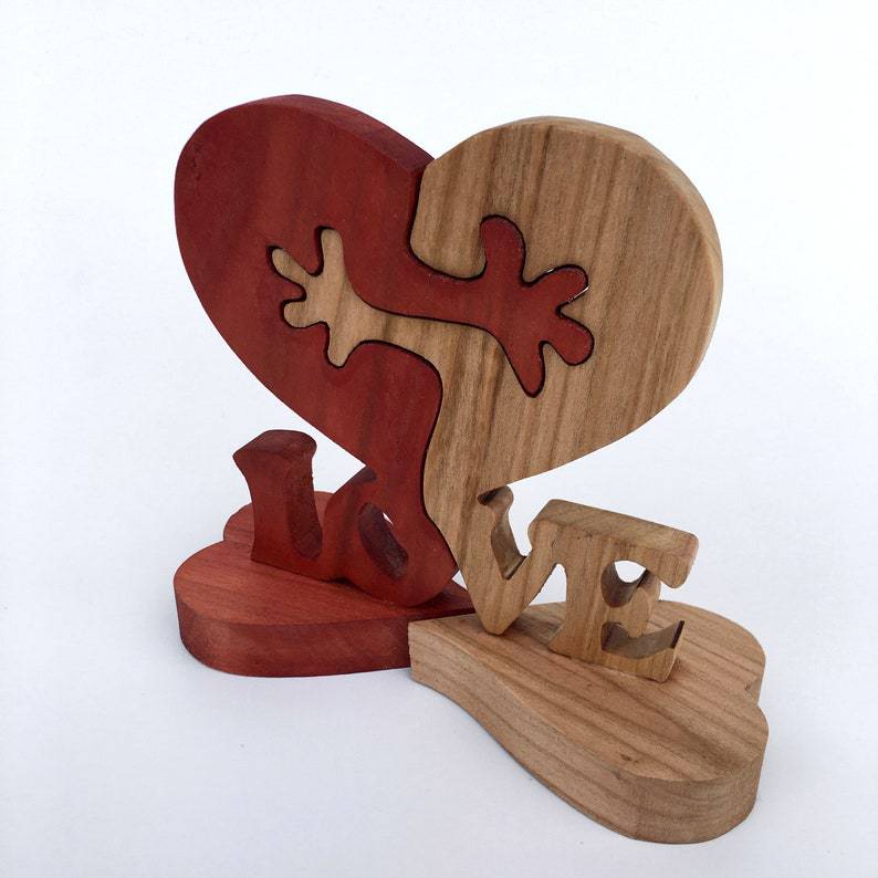 Wooden Heart Love Desktop Ornament on desk