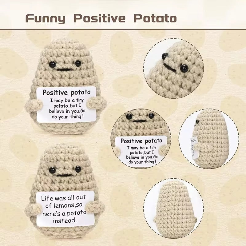 Positive Energy Potato Mini Handmade Plush Knitted Doll With Card Stress Relieving Knitted Doll Home Decoration Cross-border Hot-selling Funny Dolls, Handmade DIY Wool Crochet Keychain Pendants