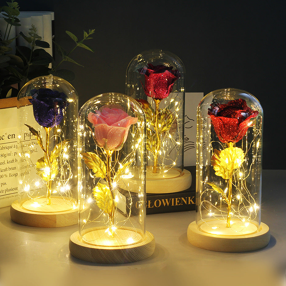 Eternal Rose LED Light in Glass Dome detail
