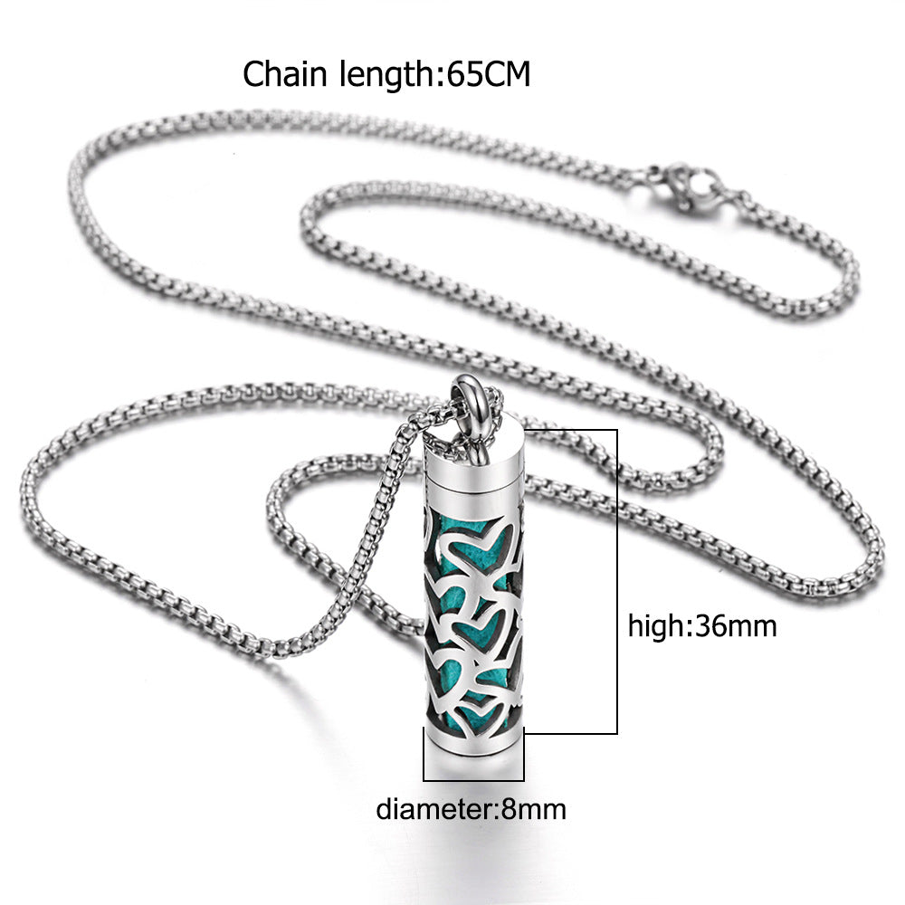 Titanium steel aromatherapy pendant necklace, full view